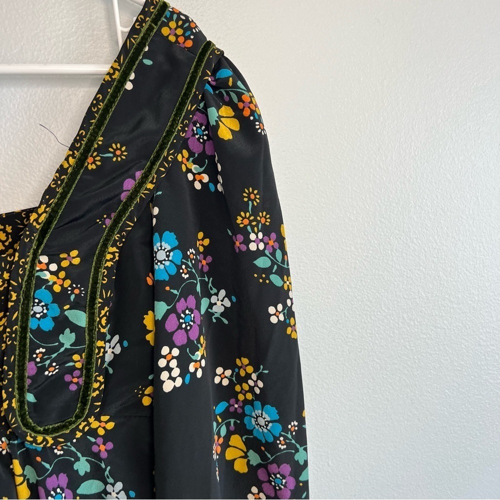 TRF Bell Sleeve Square Neck Floral Print Black Midi Dress Sz M Country Culture - Picture 5 of 16